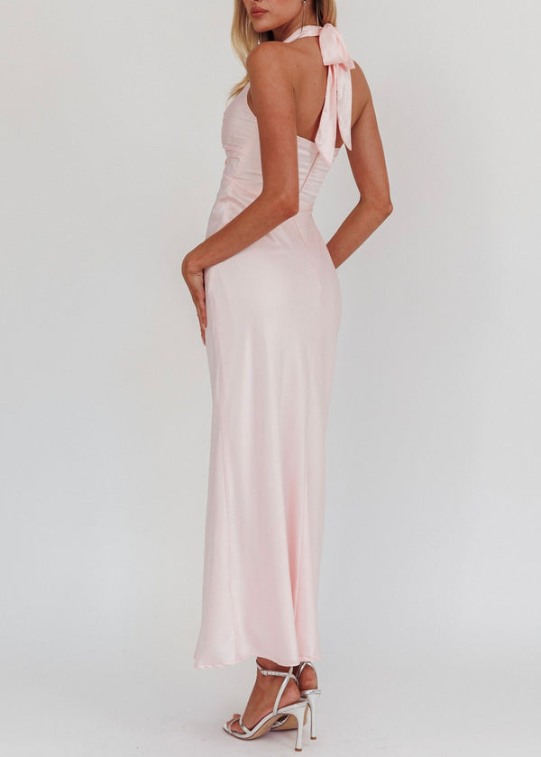 Mon Cherie Pink Halter Neck Maxi Dress