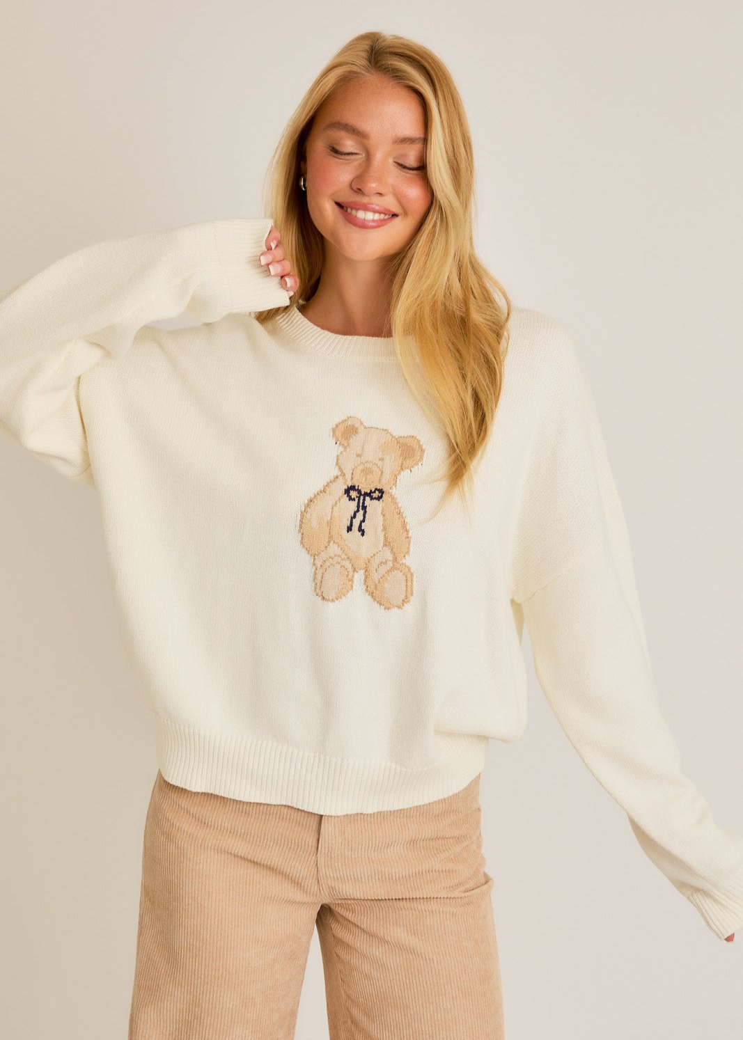 Teddy Bear Bow Cream Sweater