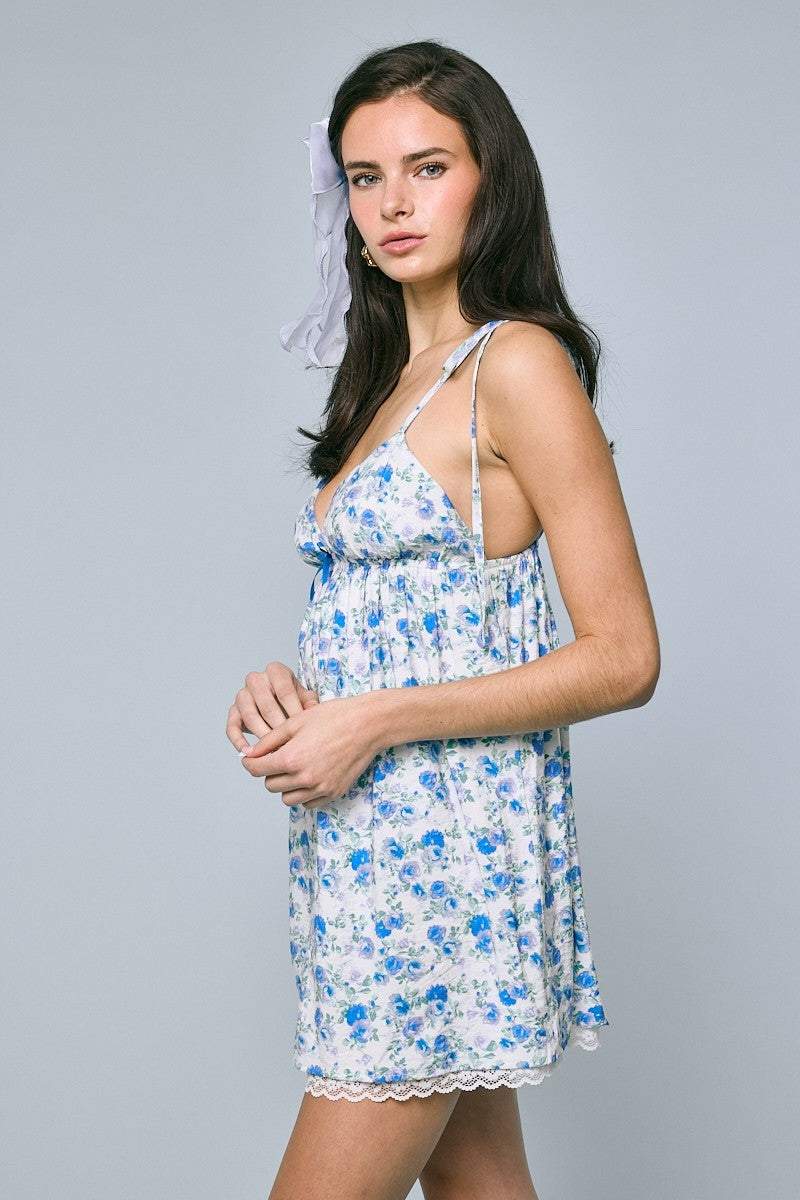 Sweetie Blue Floral Mini Dress