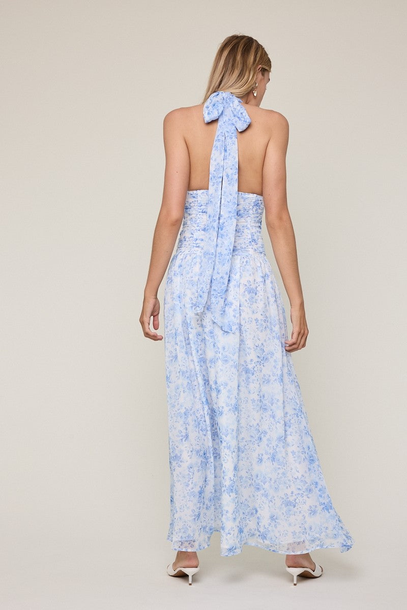 Sparks Fly Blue Tie Maxi Dress