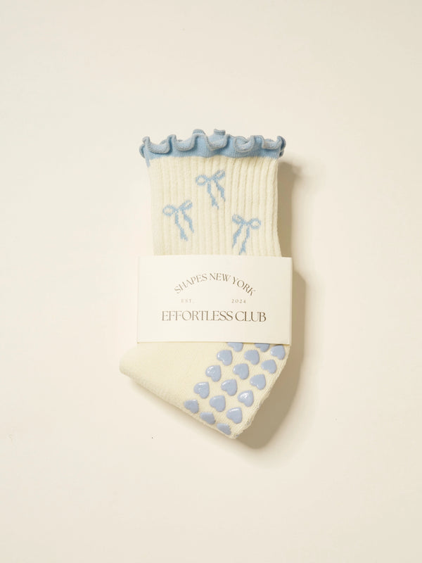 Blue Bow Grip Socks