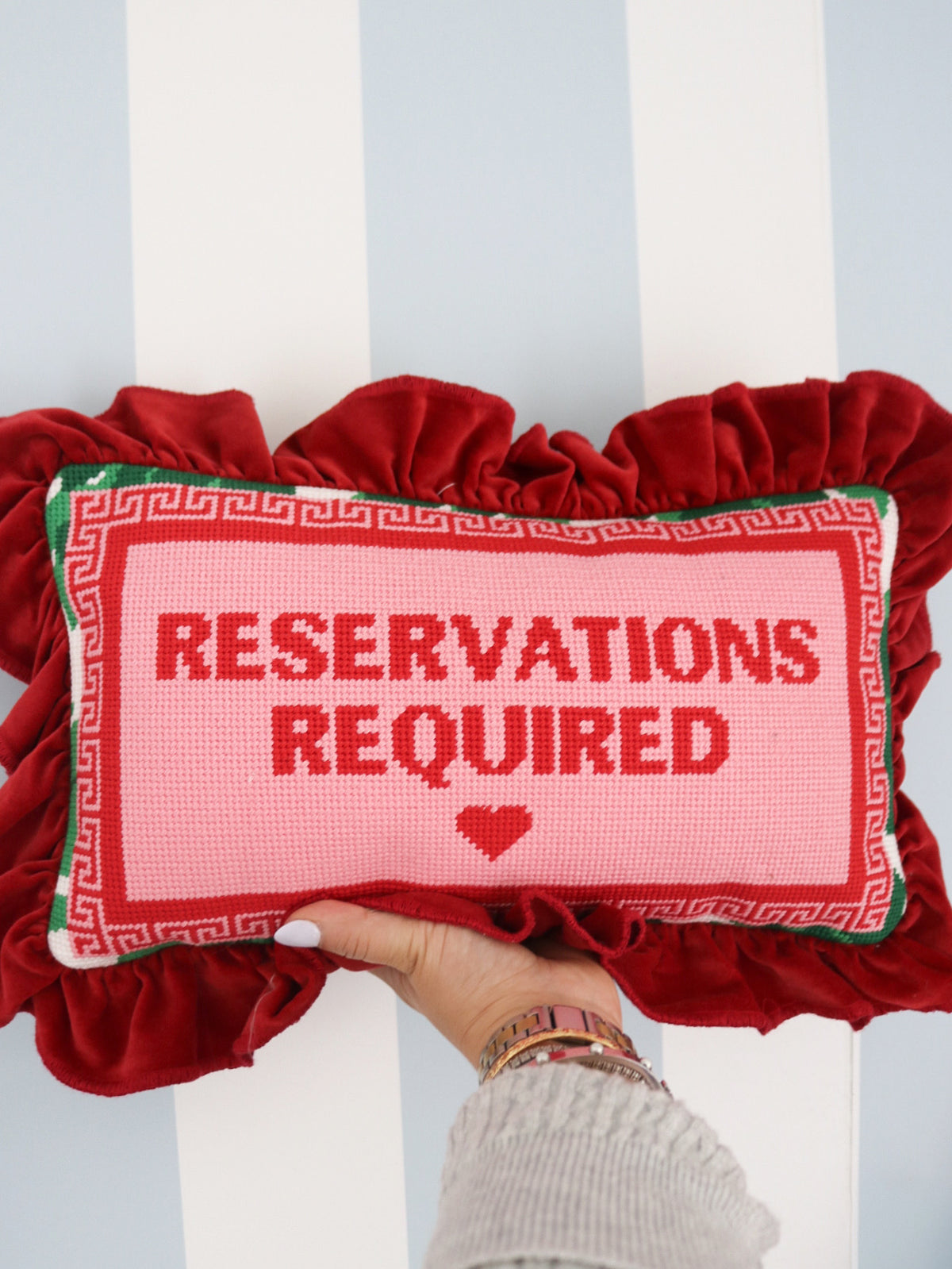 Reservations Required Needlepoint Pillow