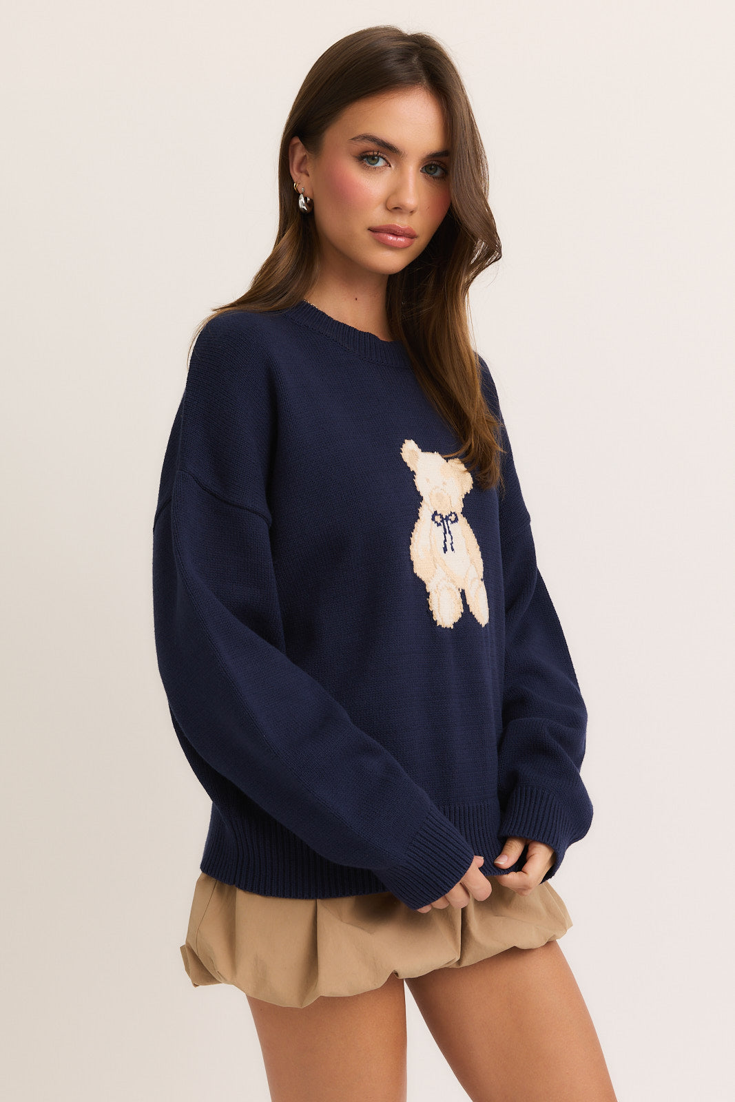 Teddy Bear Bow Navy Sweater