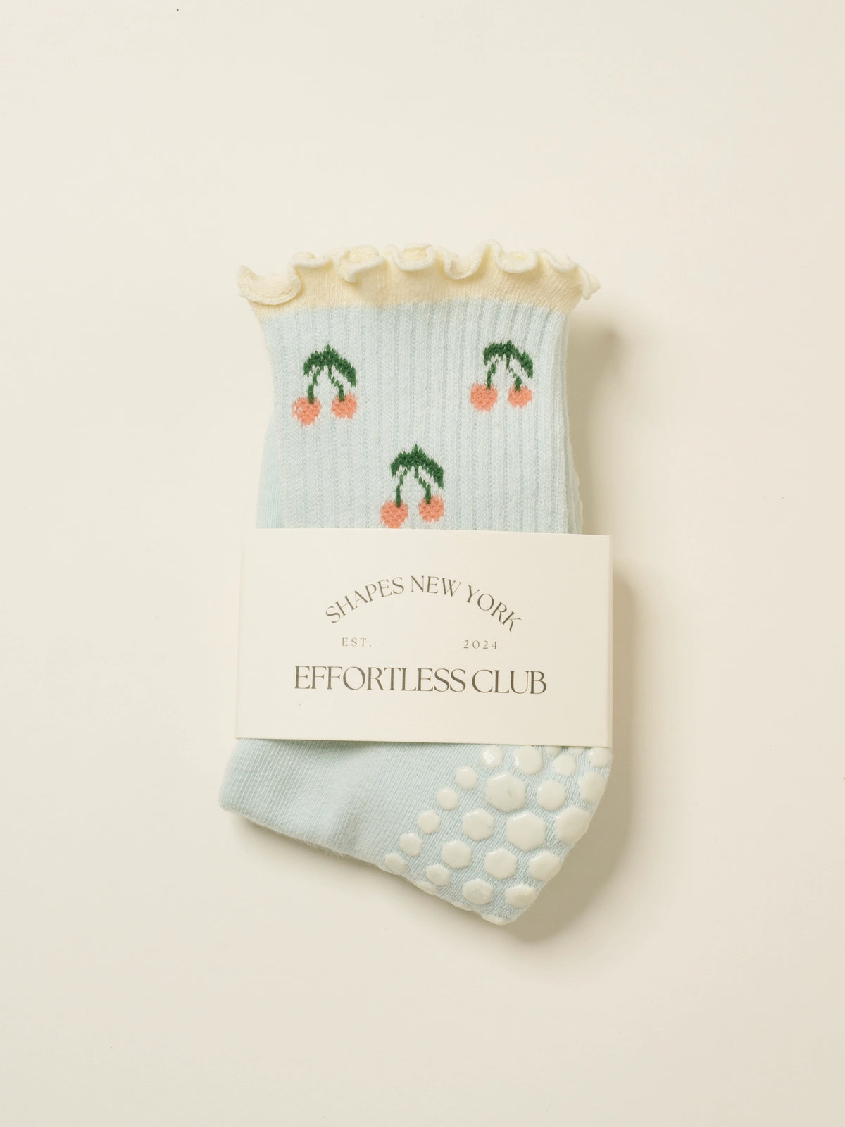 Cherry Ruffle Blue Grip Socks