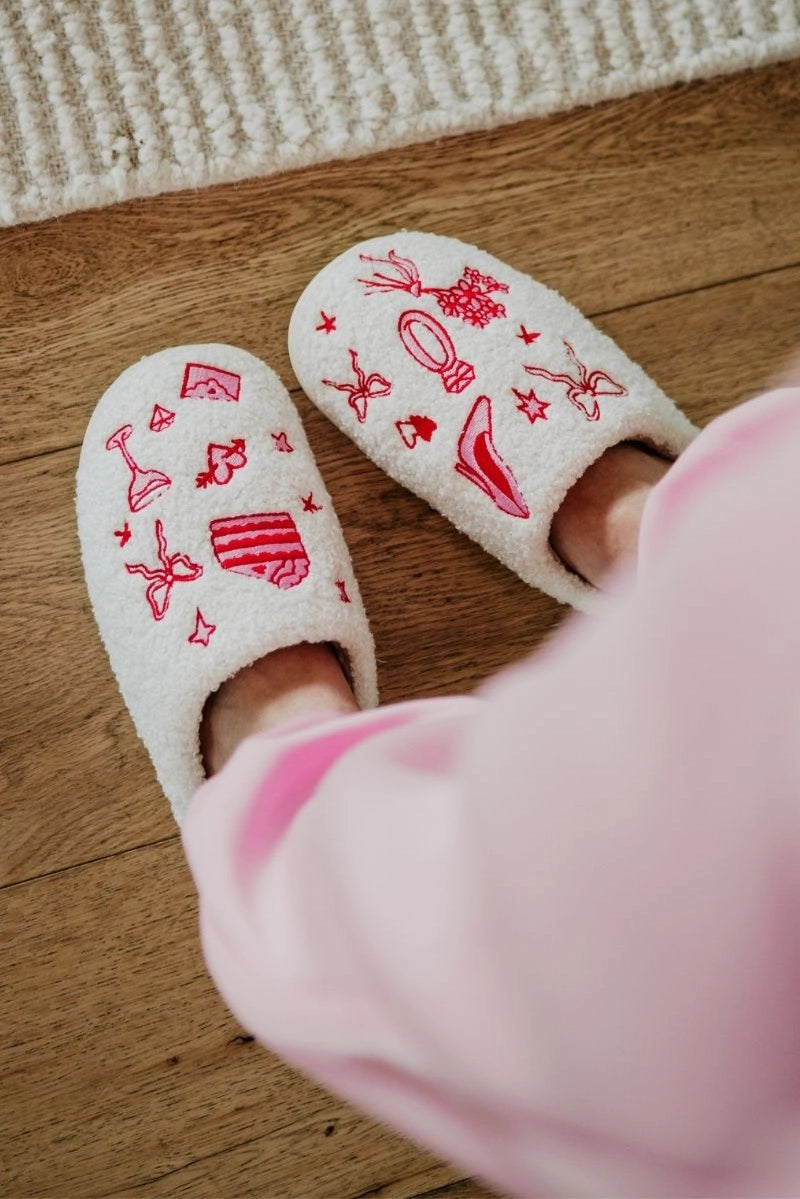 Pink Wedding Doodles Slippers