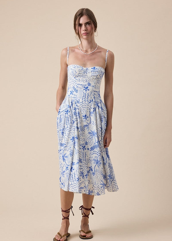 Odette Blue Palms Midi Dress