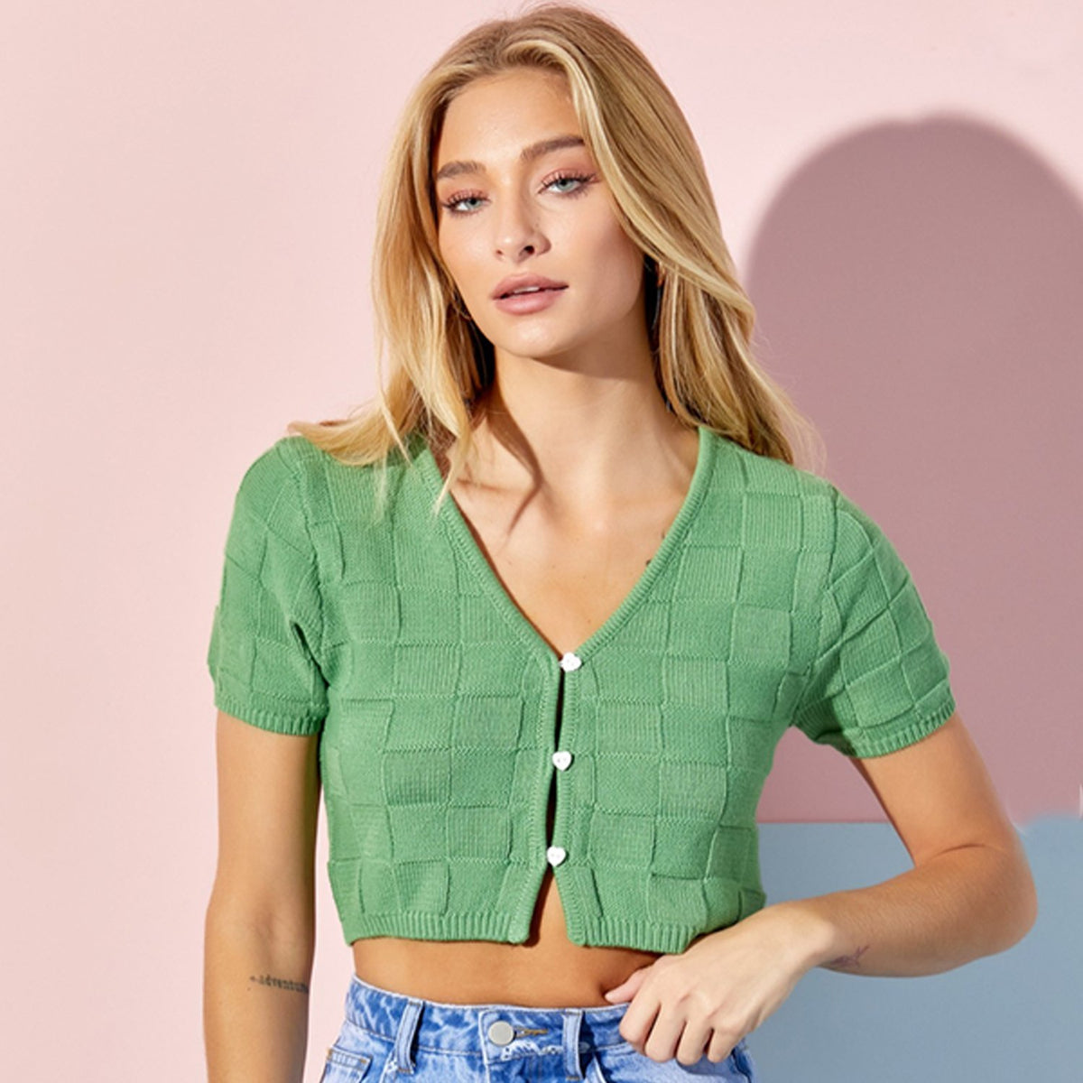 Green Lady Button Up Top