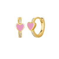 18k Gold Pink Heart Huggie Hoops