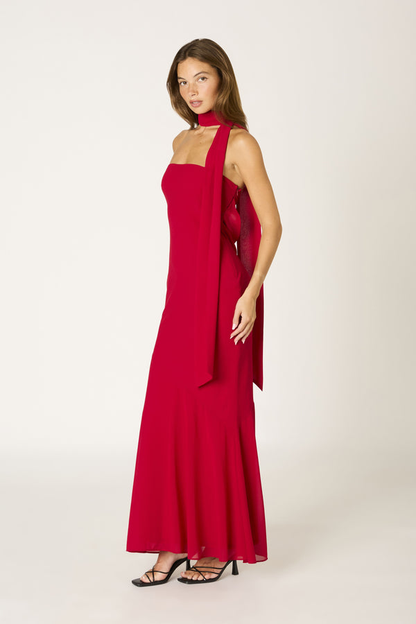 Valentina Red Scarf Maxi Dress