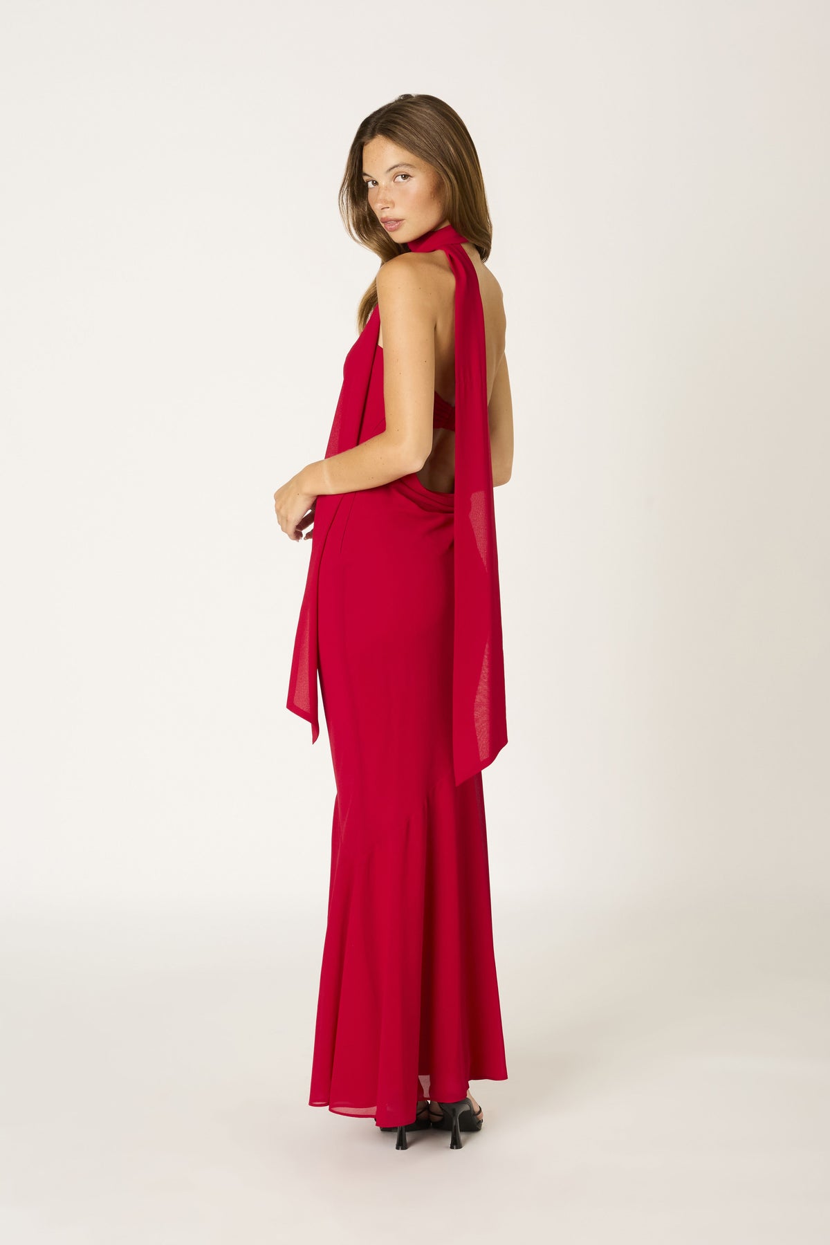 Valentina Red Scarf Maxi Dress