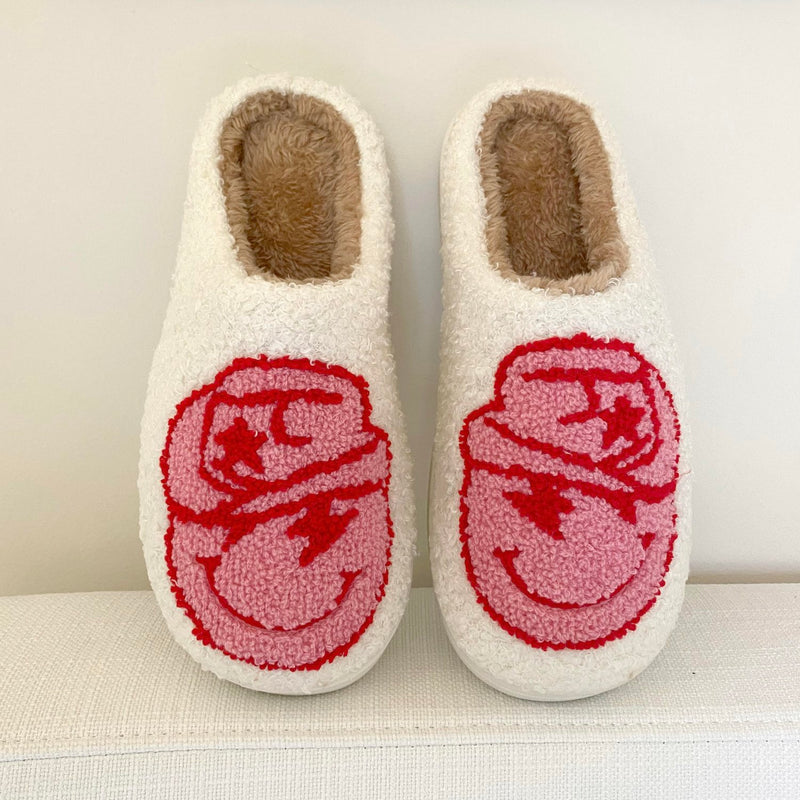 Pink Smiley Cowgirl Slippers
