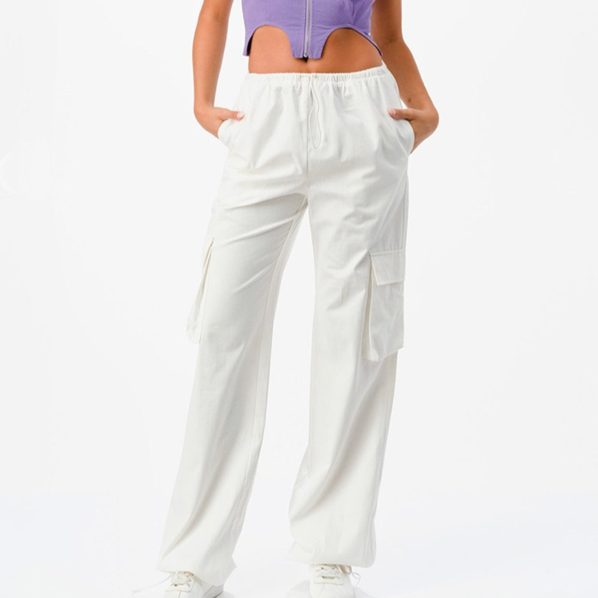 Shelby White Wide Leg Cargo Pants